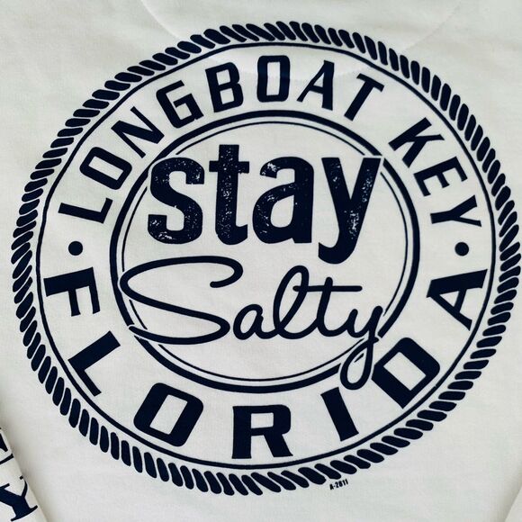 Longboat Key Florida Cropped Sweatshirt Stay Salty Women L White Raw Edge Lounge - Picture 3 of 8
